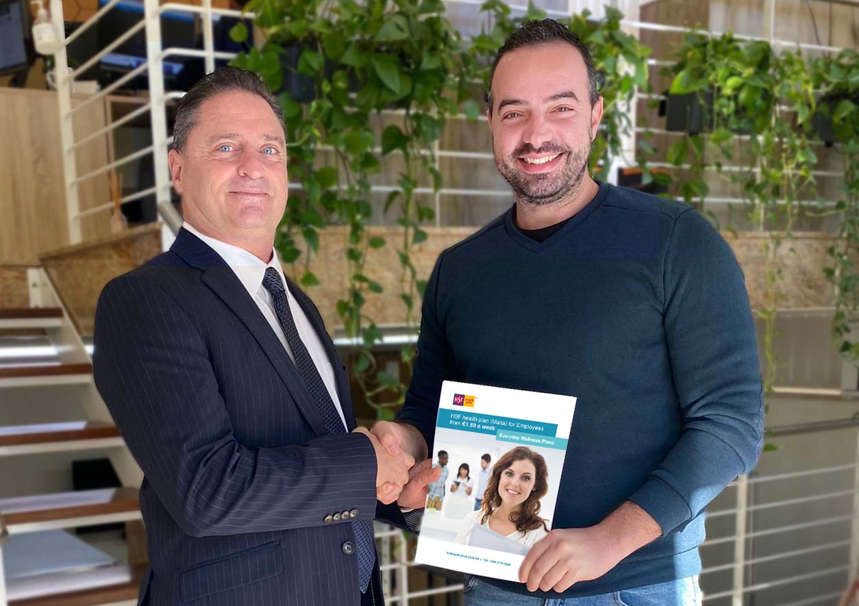 General Manager Ray Micallef welcomes Kris Cardona to HSF health plan (Malta)